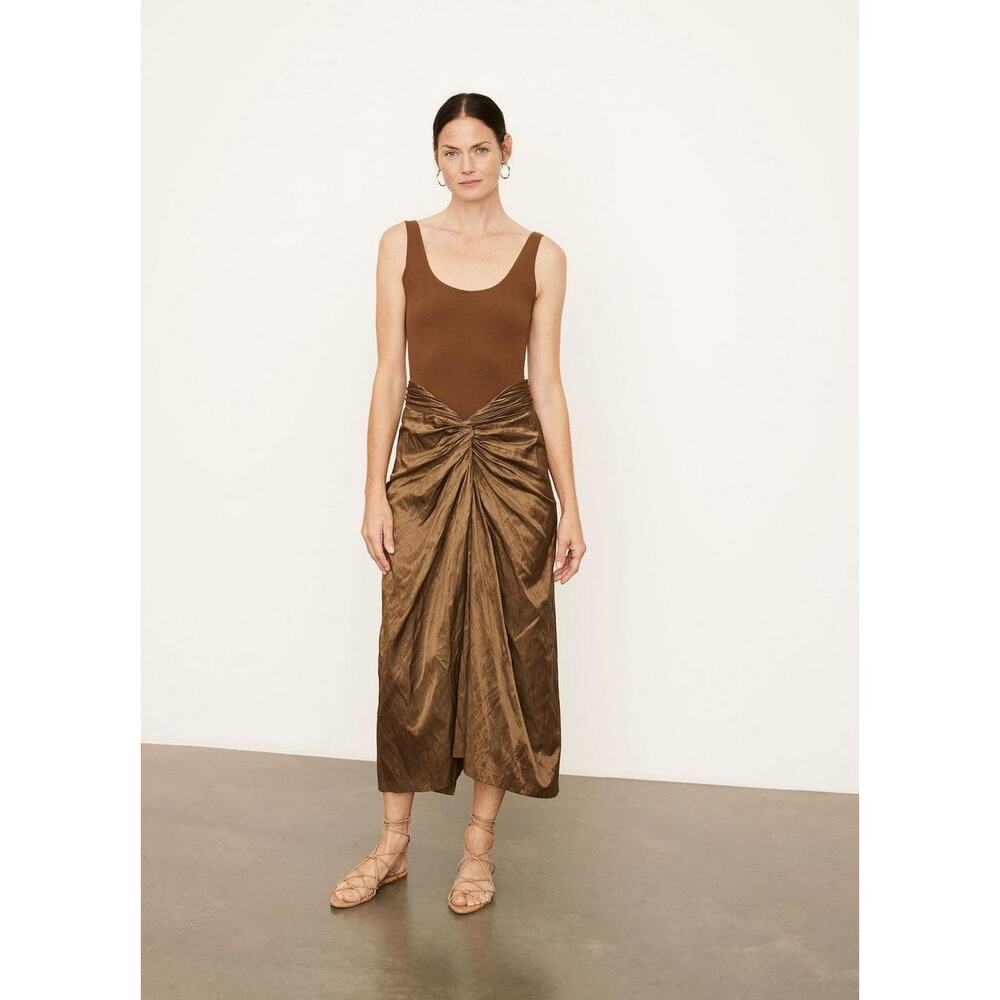 Vince NWT Metallic Twist-Front Cotton-Blend Skirt in Bronze size 2